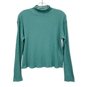 Anthropologie t.La Waffle Knit Mock Neck Shirt Green Womens XS Long Sleeve Top